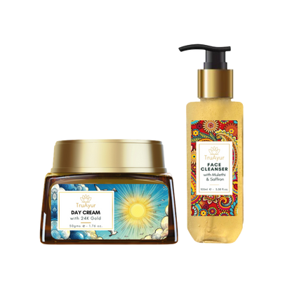 Ritual za sijočo kožo (dnevna krema z 24-karatnim zlatom in čistilo za obraz)