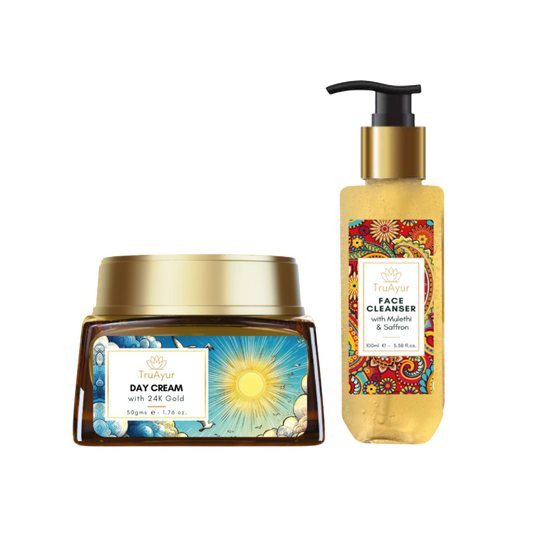 Ritual za sijočo kožo (dnevna krema z 24-karatnim zlatom in čistilo za obraz)