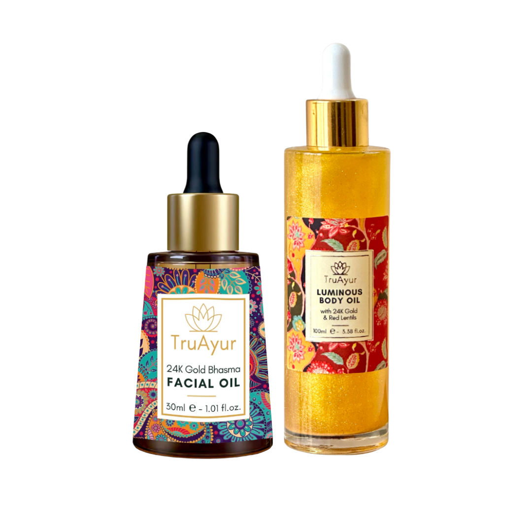 Kombo za sijaj 24K zlata (kombinacija olja za obraz in olja za telo 24K zlata)