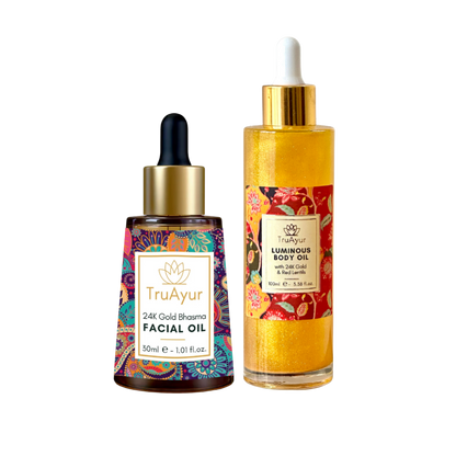 Kombo za sijaj 24K zlata (kombinacija olja za obraz in olja za telo 24K zlata)