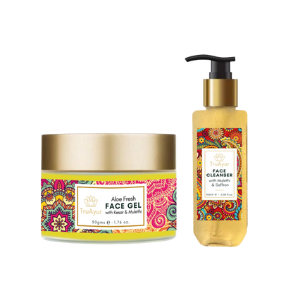 Duo za svež obraz s šafranom iz Kašmirja in Mulethi (čistilo za obraz in gel za obraz Aloe Fresh)
