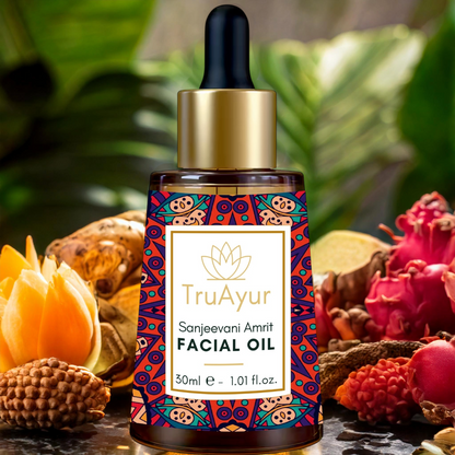 Huile visage de nuit anti-âge ayurvédique à l'huile de bakuchi, aux dattes et au litchi