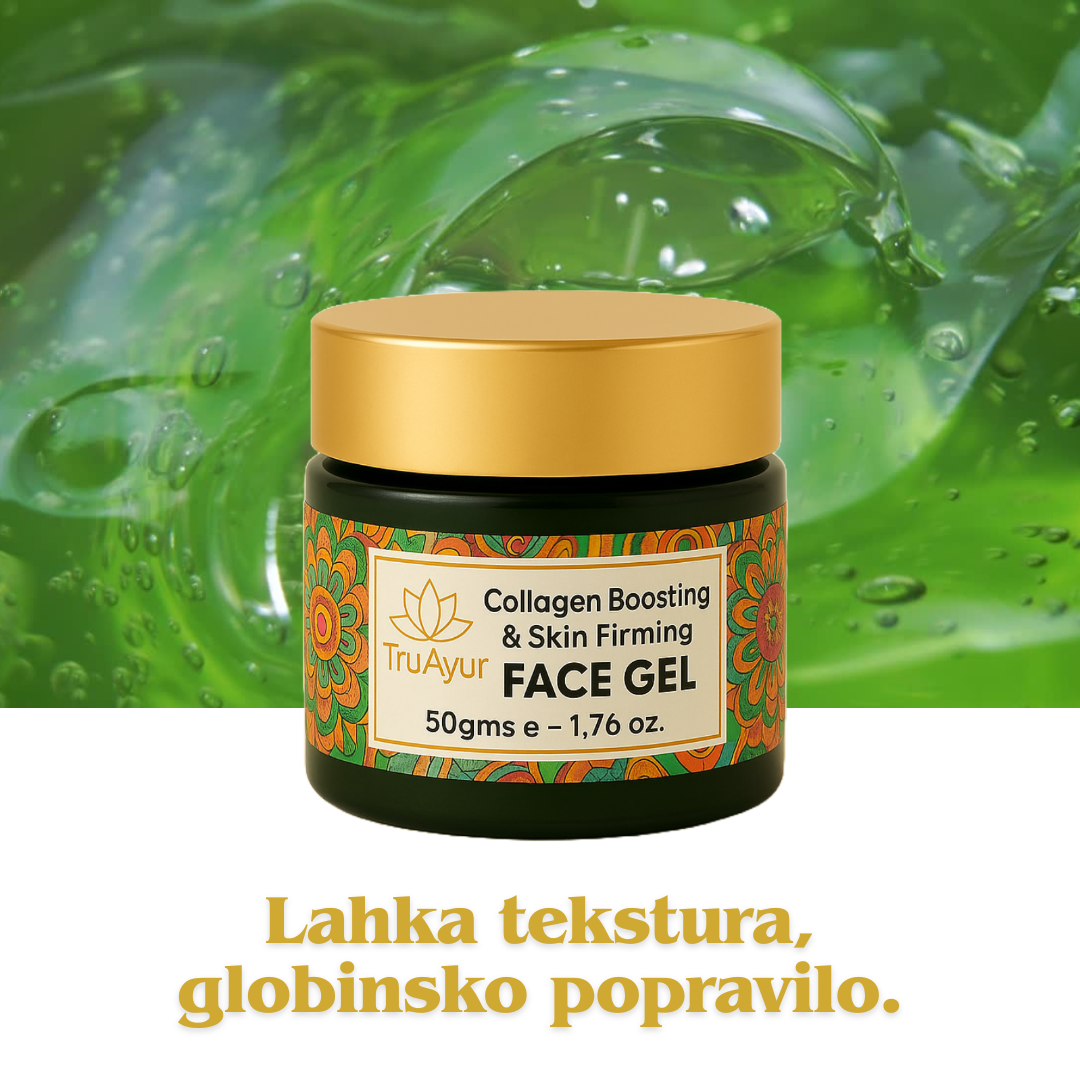 Gel za obraz, ki utrjuje in stimulira kolagen, z aloe vero, zelenim čajem in moringo