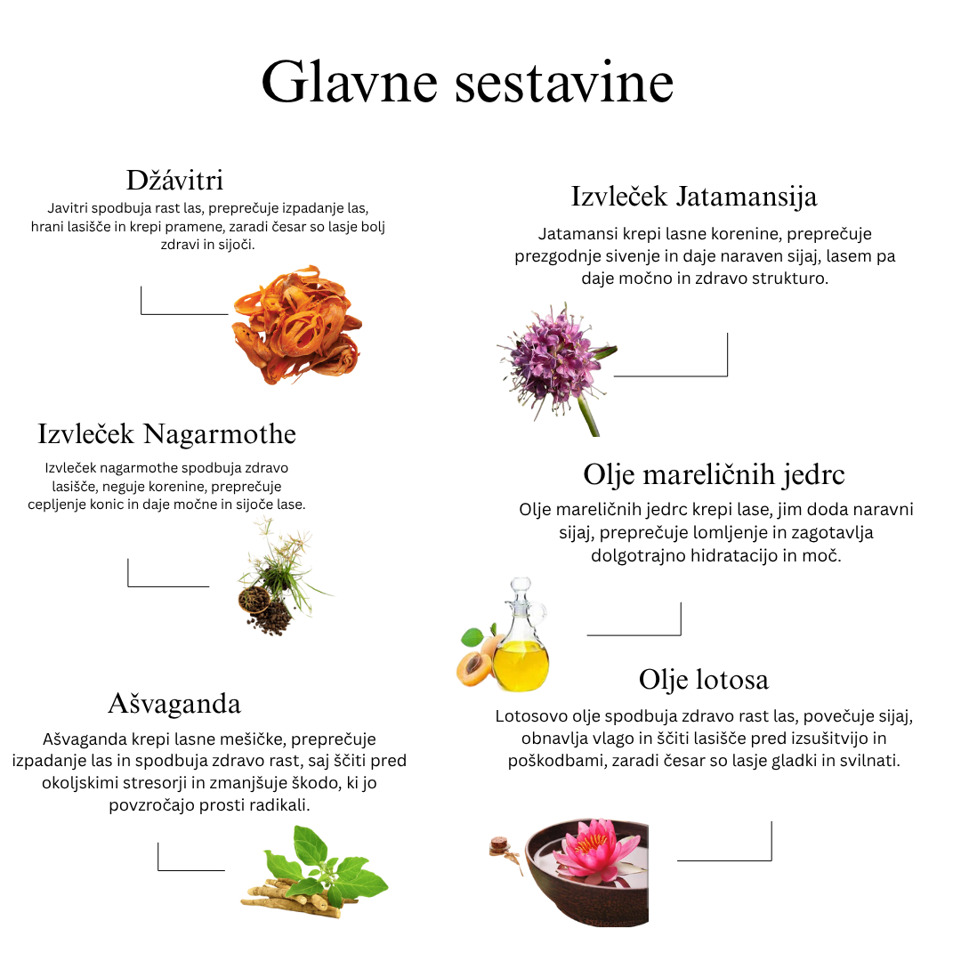 Ayurvedsko olje za lase z 11 zelišči za močnejše lase, ukrotitev skodranih las in sijoč lesk