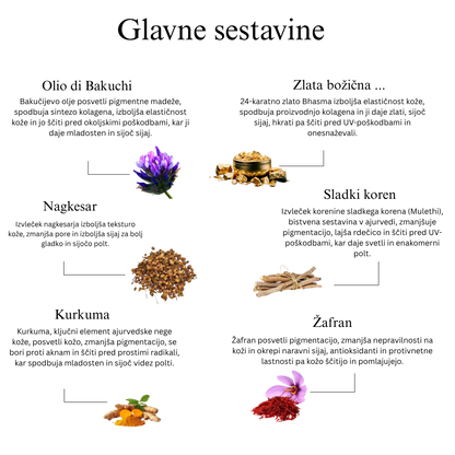 24K zlata ajurvedska nočna krema proti staranju s bakuchi oljem, žafranom in kurkumo