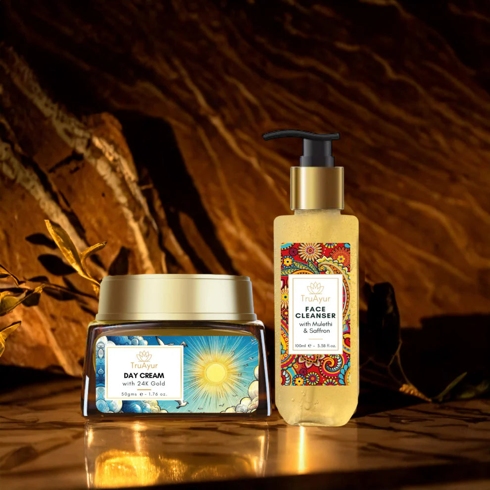 Ritual za sijočo kožo (dnevna krema z 24-karatnim zlatom in čistilo za obraz)