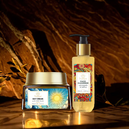 Ritual za sijočo kožo (dnevna krema z 24-karatnim zlatom in čistilo za obraz)