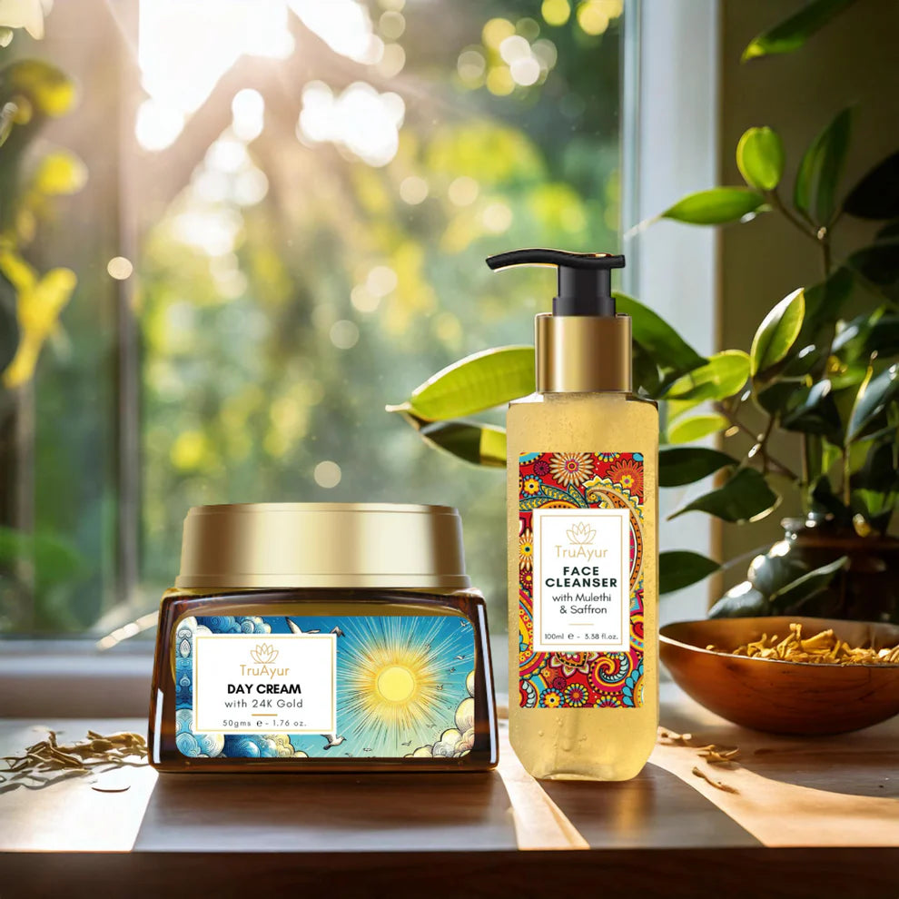 Ritual za sijočo kožo (dnevna krema z 24-karatnim zlatom in čistilo za obraz)