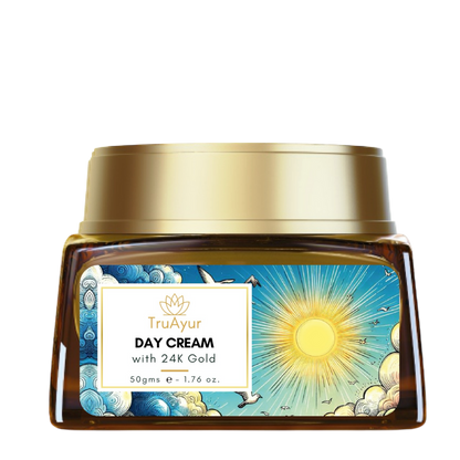 24K zlato Ayurvedska dnevna krema za sijaj kože z gotu kolo, žafranom in mulethi