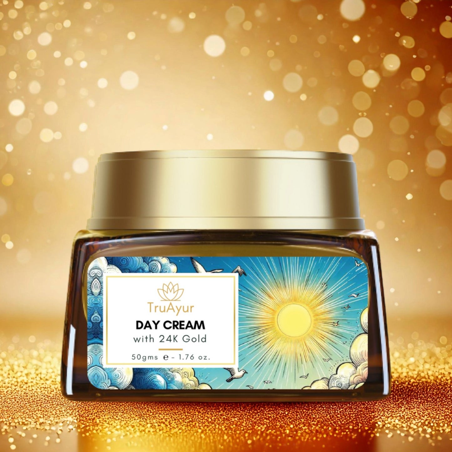 24K zlato Ayurvedska dnevna krema za sijaj kože z gotu kolo, žafranom in mulethi