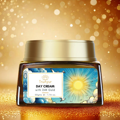 24K zlato Ayurvedska dnevna krema za sijaj kože z gotu kolo, žafranom in mulethi